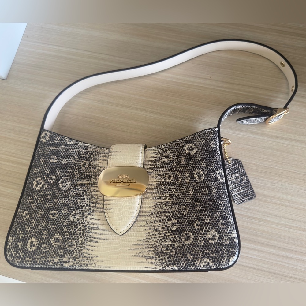 Coach Eliza Snake Print Black and White Shoulder Bag